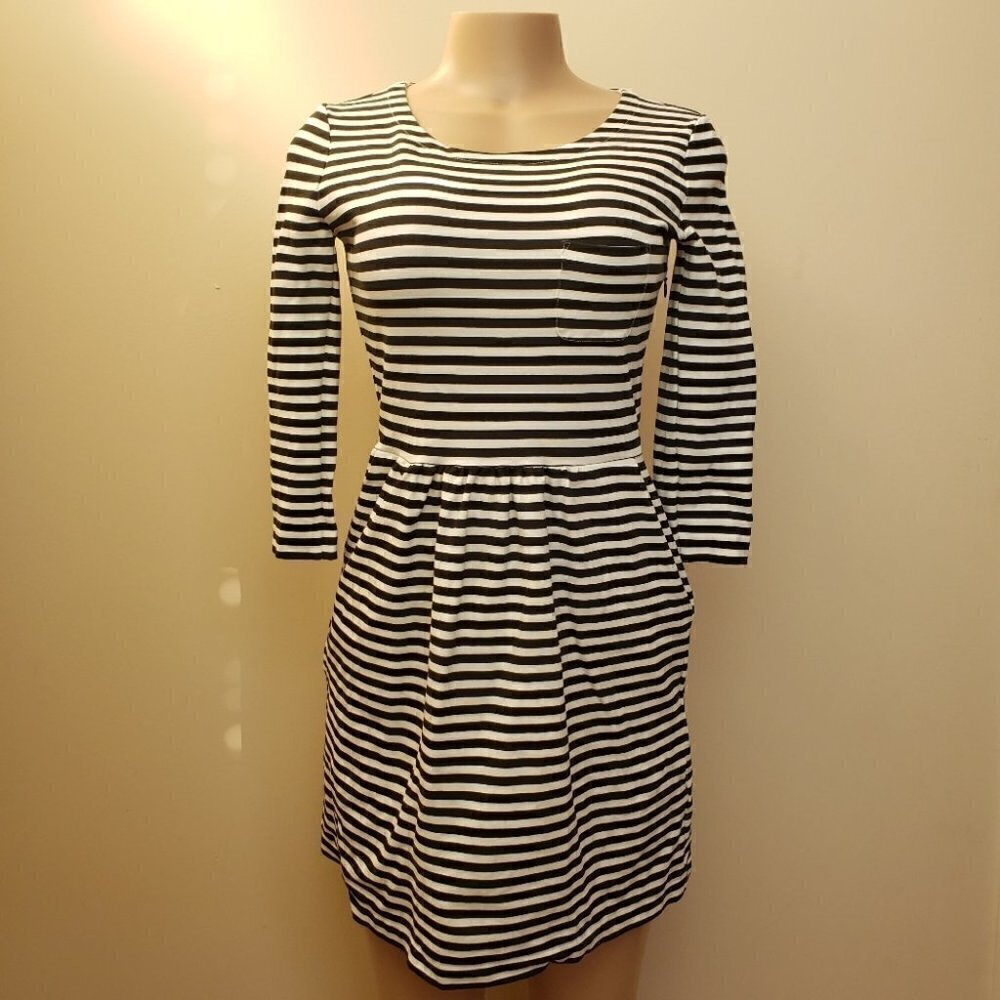 J. CREW Pocket Dress in Stripe Ponte Black